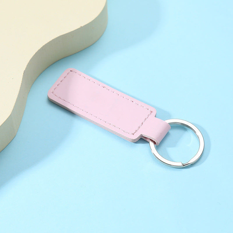 Creative PU Leather Keychain Rectangular Tag with Metal Ring 13