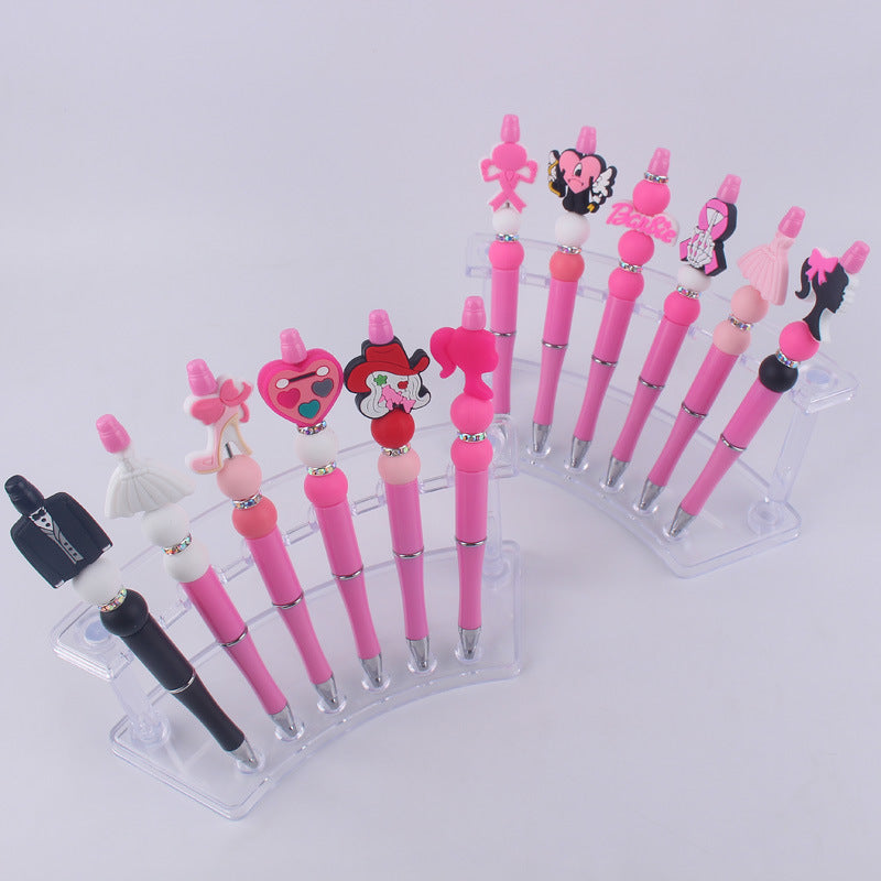 Pink Heart Silicone Beaded Pens Handmade Novelty Office School Gift 2