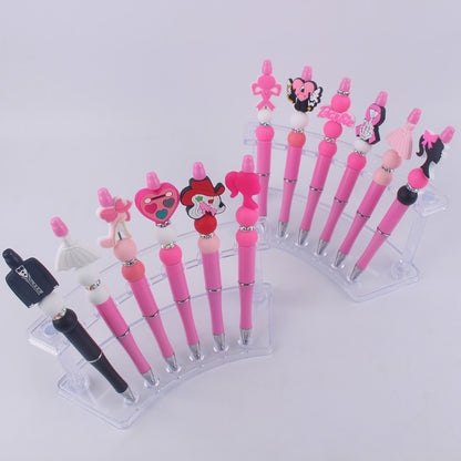 Pink Heart Silicone Beaded Pens Handmade Novelty Office School Gift 2