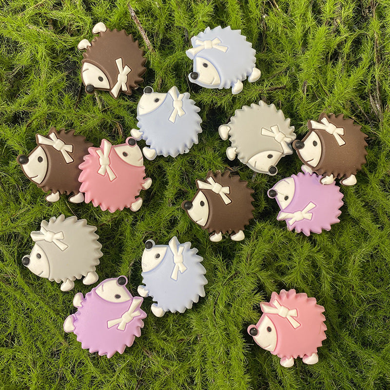 20pcs Silicone Focal Beads Hedgehog Side Profile with Bow 4