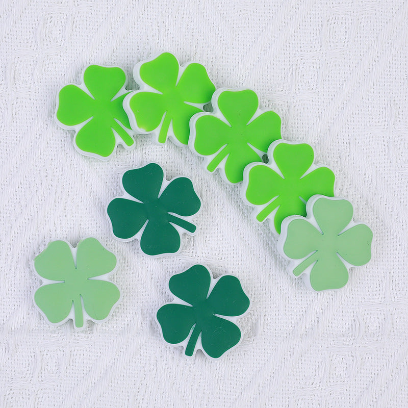 20Pcs Silicone Focal Beads Four Leaf Clover Flat Leaf Shape 4