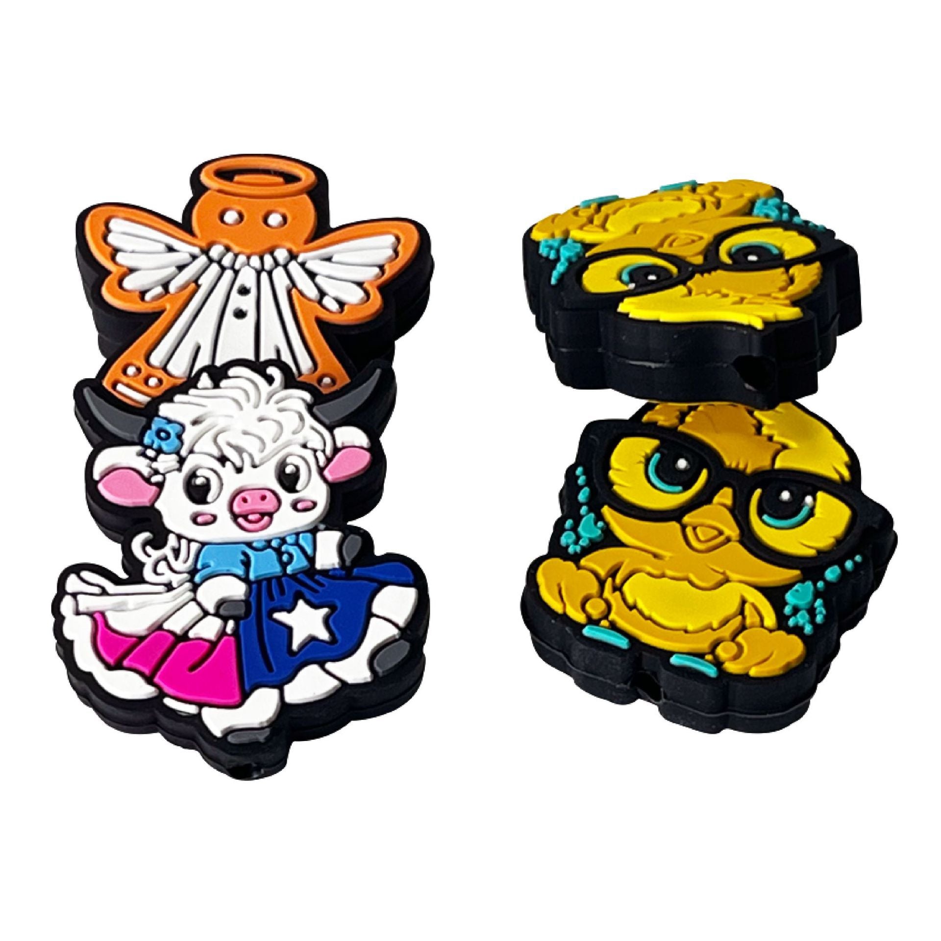 Silicone Focal Beads Cute Glasses Cow Chick Front Facing 3