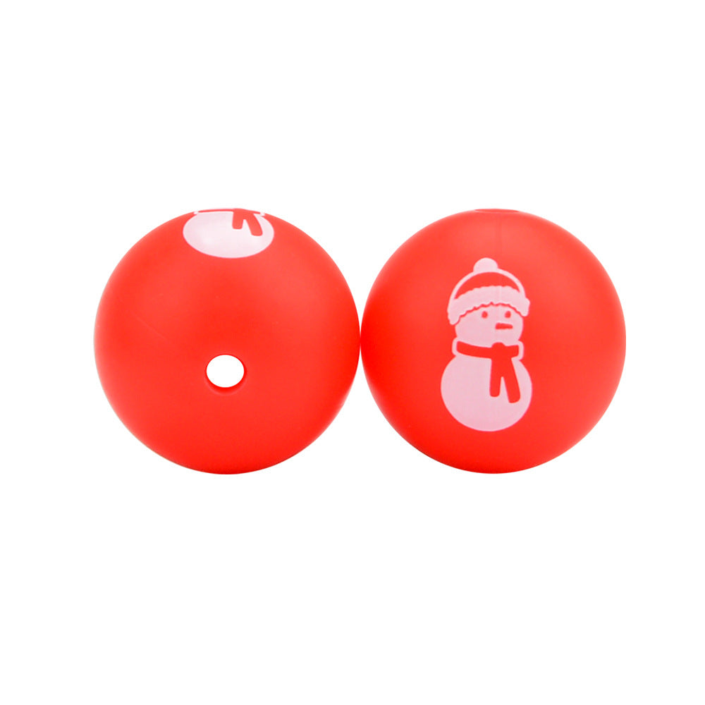 20pcs 15mm Christmas Silicone Beads Printed Design 10
