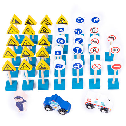 Wooden Montessori Toys Traffic Sign Light Building Blocks