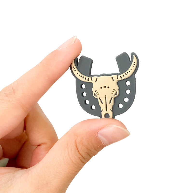 20pcs Silicone Focal Beads Ox Skull with Horns and Horseshoe Base 2