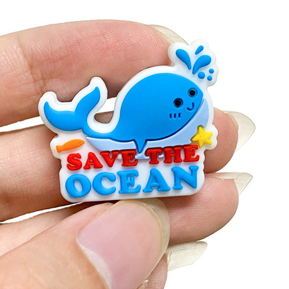 20Pcs Silicone Focal Beads Blue Whale Ocean Theme With Save The Ocean Text 4