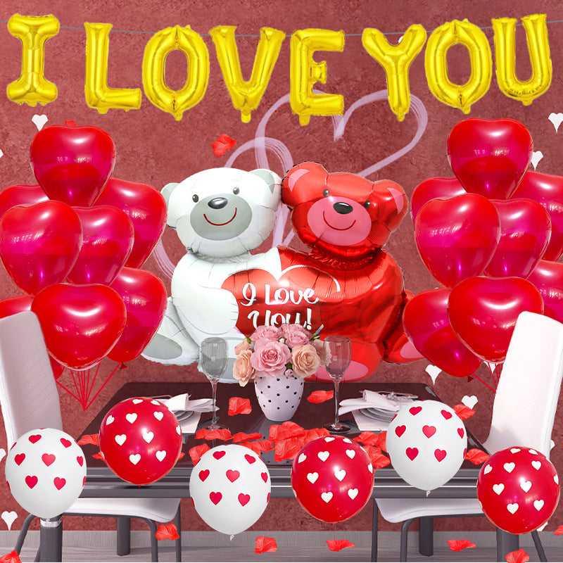 I Love You Foil Balloon Set Valentine's Day Conjoined Bear 20x25x1.5cm 4
