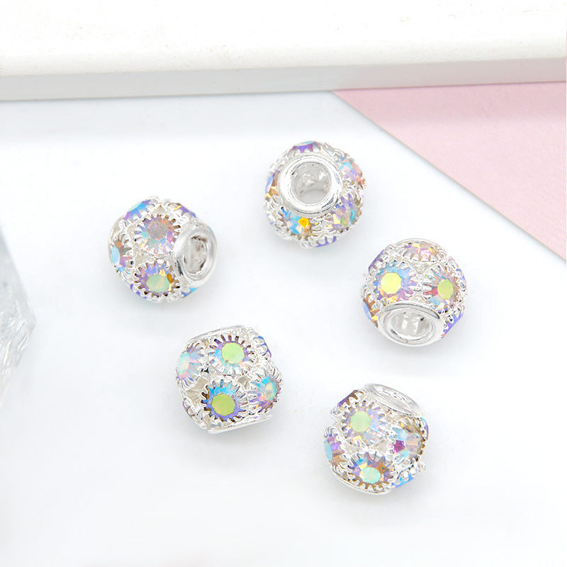 50pcs 8mm Metal Hollow Rhinestone Spacer Beads Silver and Gold 8