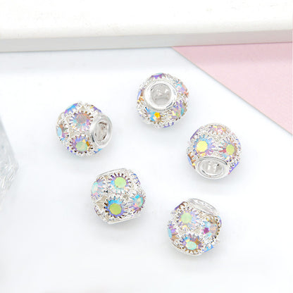 50pcs 8mm Metal Hollow Rhinestone Spacer Beads Silver and Gold 8