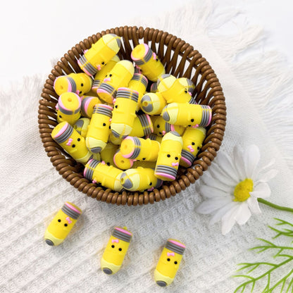 20Pcs Silicone 3D Focal Beads Bow Yellow Pencil Holding Pink Bow 4