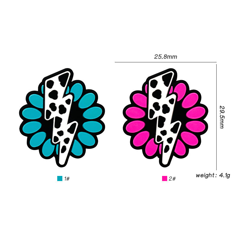 20Pcs Silicone Focal Beads Lightning Bolt with Floral Circle 2