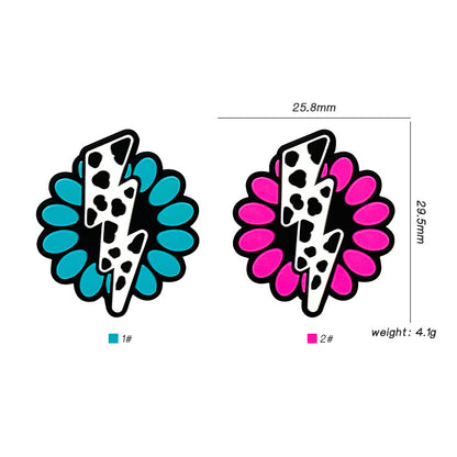 20Pcs Silicone Focal Beads Lightning Bolt with Floral Circle 2