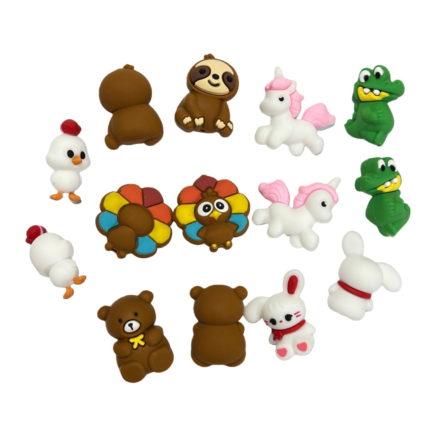 20Pcs Silicone 3D Focal Beads Cute Cartoon Animals Mixed Designs 3
