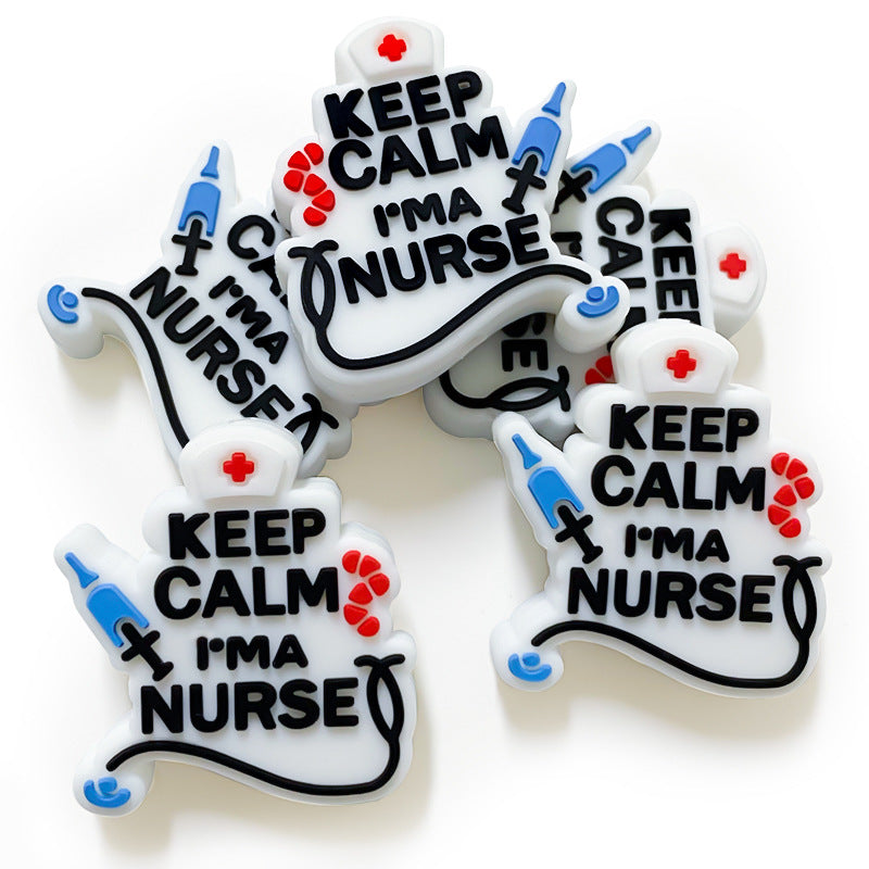 20pcs Silicone Focal Beads Nurse Medical Keep Calm Text with Stethoscope 3