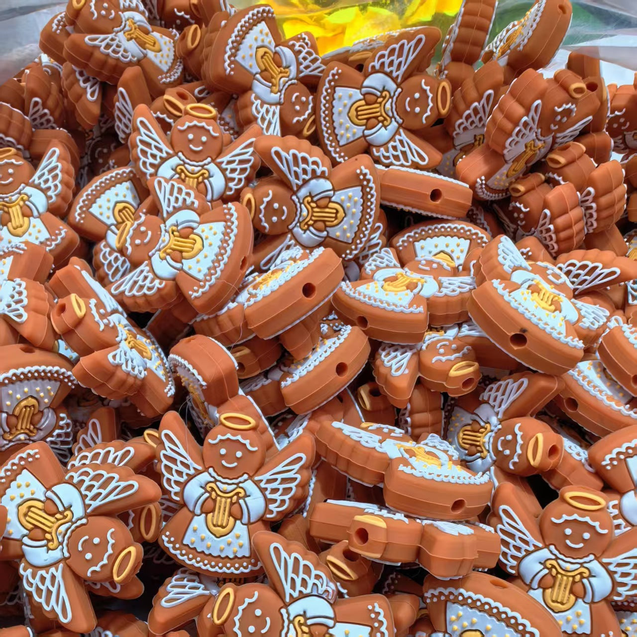 20Pcs Silicone Focal Beads Gingerbread Man Angel With Halo and Wings 4