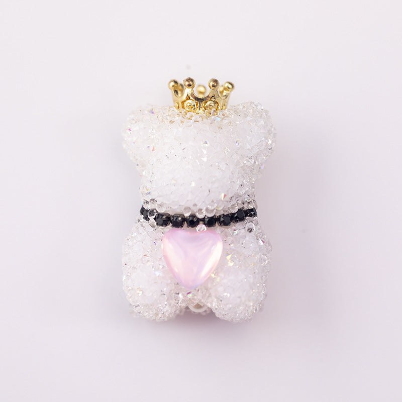 10pcs Sugar Crown Bear Rhinestone Focal Beads Large and Small 4
