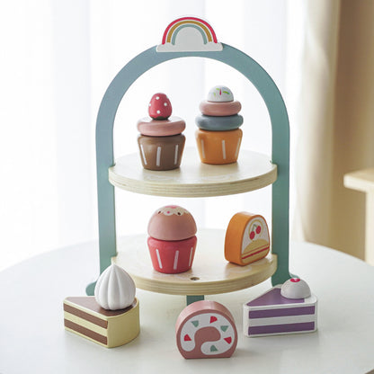 Wooden Montessori Toys Simulation Cake Afternoon Tea Set 5