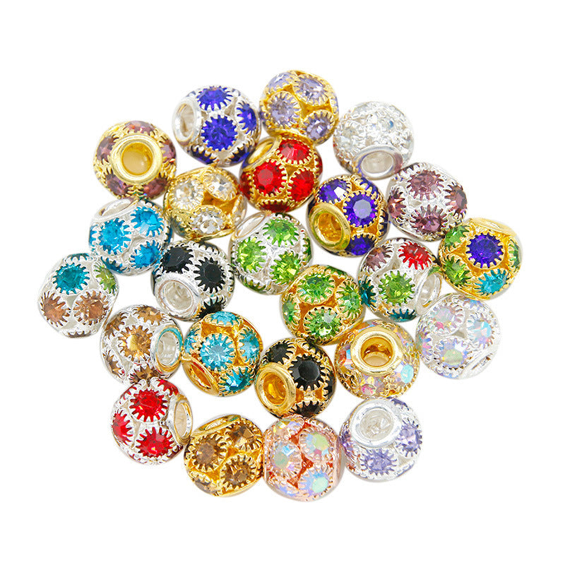50pcs 8mm Metal Hollow Rhinestone Spacer Beads Silver and Gold