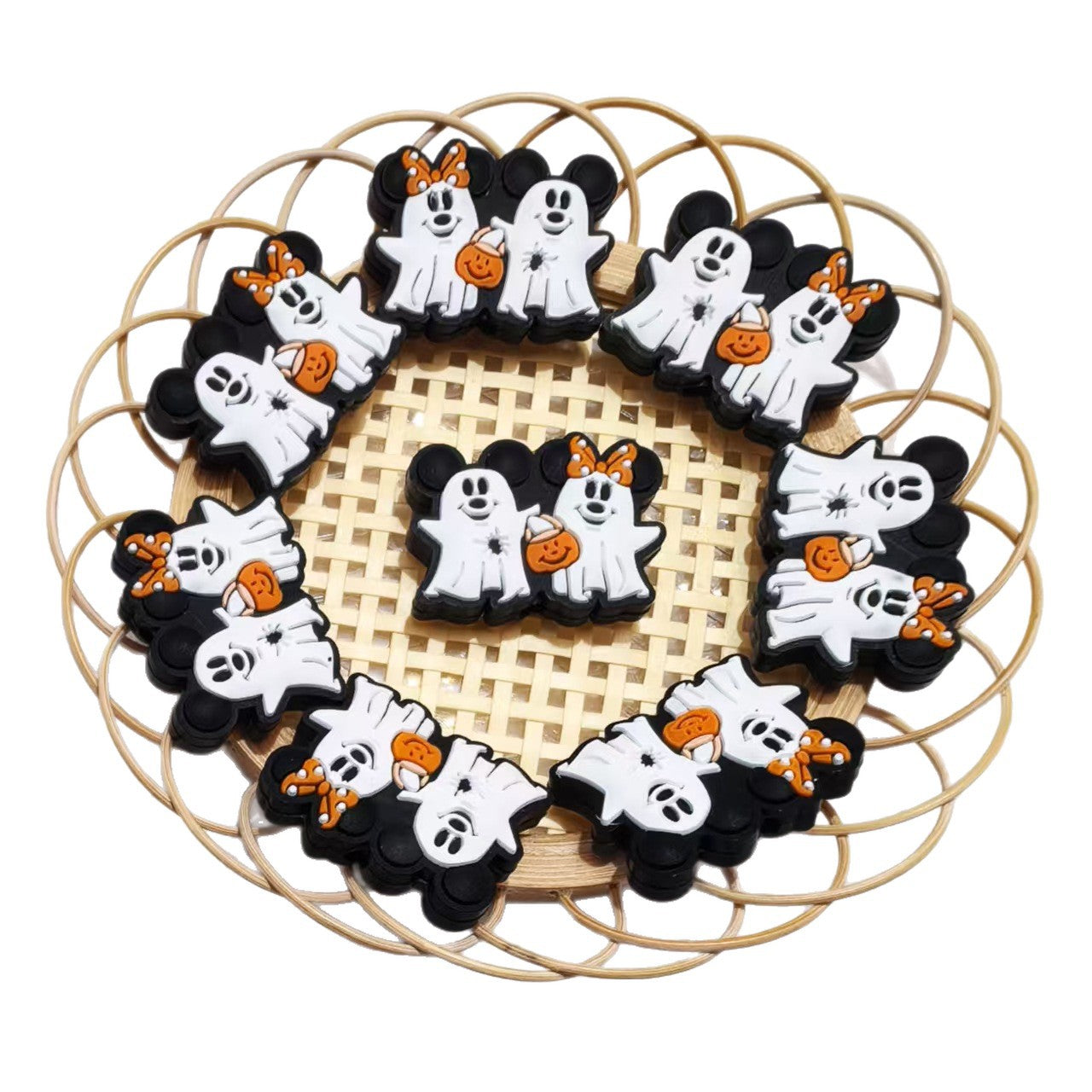 20Pcs Silicone Focal Beads Ghost Round Ear Mouse Character with Pumpkin Accessory 5