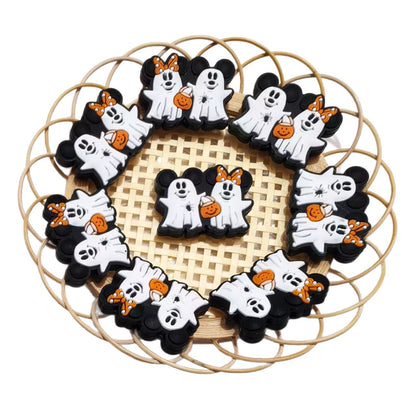 20Pcs Silicone Focal Beads Ghost Round Ear Mouse Character with Pumpkin Accessory 5