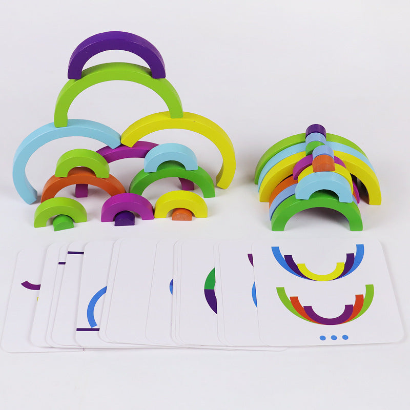 Wooden Montessori Toys Rainbow Building Blocks Tunnel 21.5cm 6