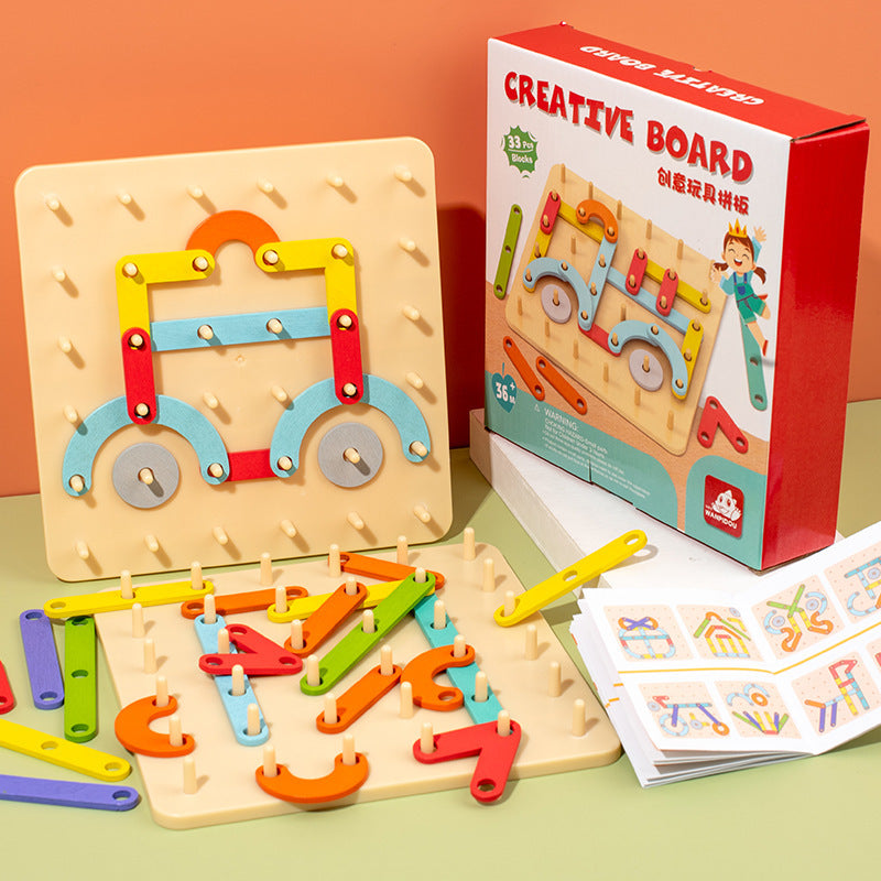 Wooden Shape Pegboard Puzzle Montessori Toys for Toddlers 3