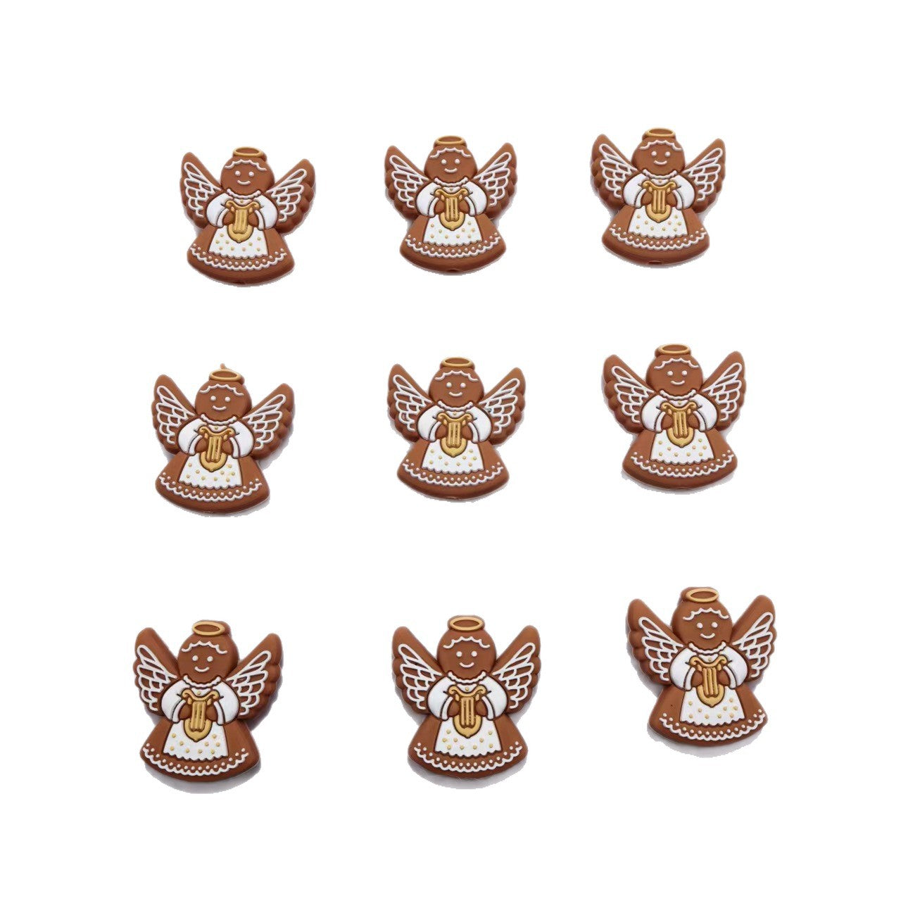 20Pcs Silicone Focal Beads Gingerbread Man Angel With Halo and Wings 5
