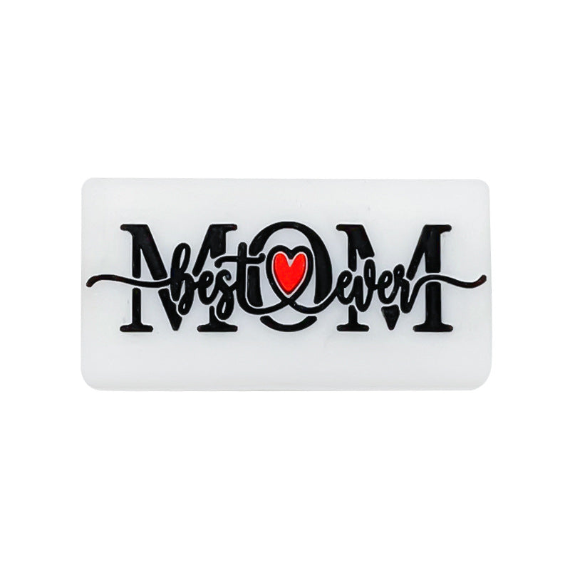 20Pcs Silicone Focal Beads Love Dad Or Mom Rectangular Design 9