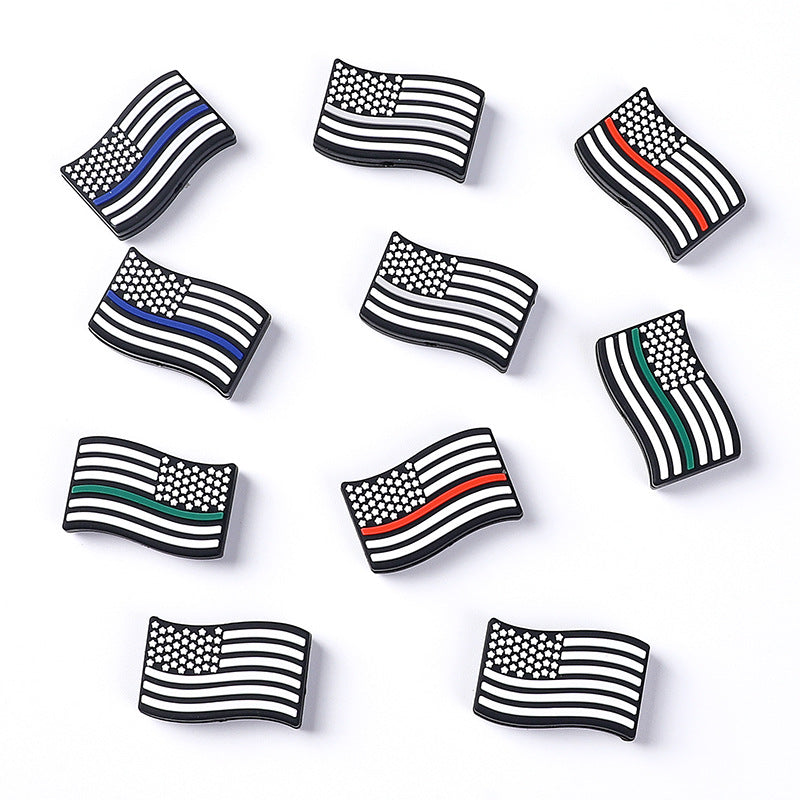 20Pcs Silicone Focal Beads Red Blue Flag Waving Design 4