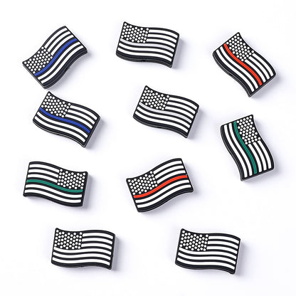 20Pcs Silicone Focal Beads Red Blue Flag Waving Design 4