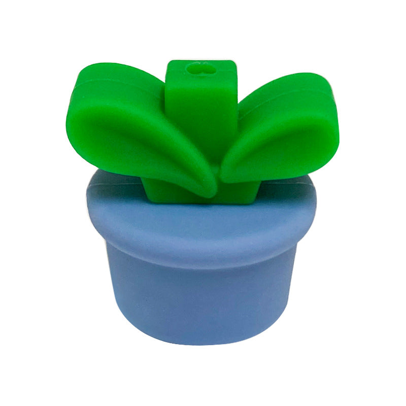20Pcs Silicone 3D Focal Beads Flowerpot Grass With Leaf Detail 13