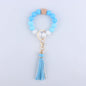 Tassel Silicone Bead Wristlet Keychain with Wooden Bead Charm 8cm 10