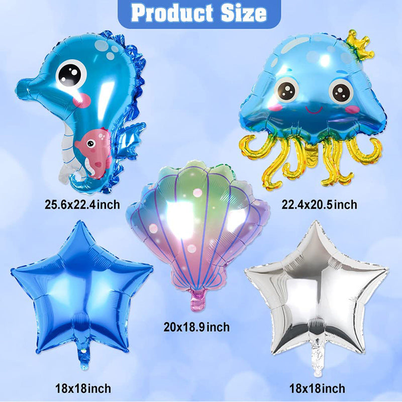 Ocean Themed Jellyfish Seahorse Foil Balloon Birthday Party Set 2