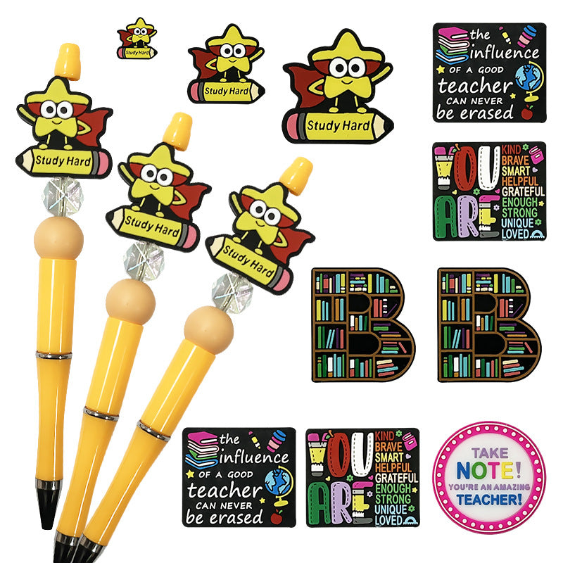 20Pcs Silicone Focal Beads Alphabet Learning Series Study Hard Pencil Design