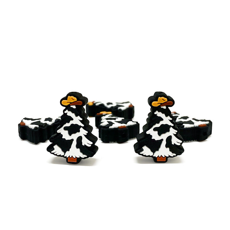 20Pcs Silicone Focal Beads Christmas Tree Black and White Design 3