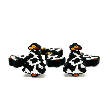 20Pcs Silicone Focal Beads Christmas Tree Black and White Design 3