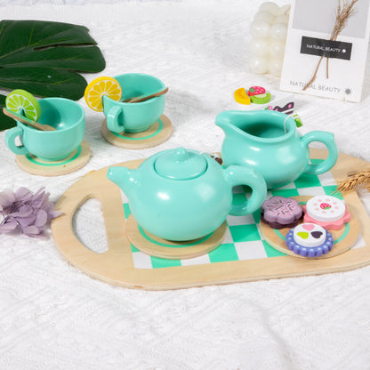 Wooden Montessori Toys Pretend Play Dessert Cake Teapot Set 3