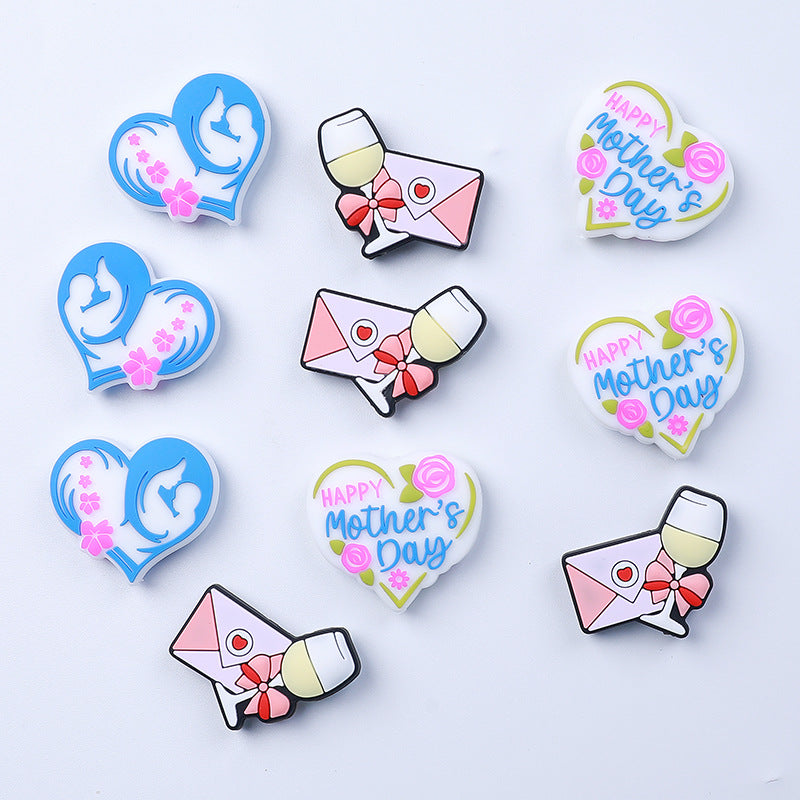 20pcs Silicone Focal Beads Mother's Day Heart and Envelope Designs 2