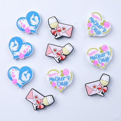 20pcs Silicone Focal Beads Mother's Day Heart and Envelope Designs 2