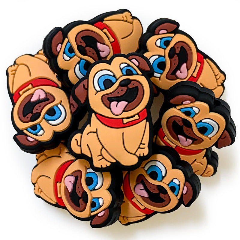 20Pcs Silicone Focal Beads Animal Puppy Sitting Pose 4