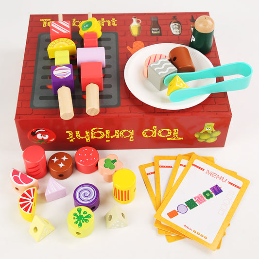 Wooden Barbecue Beaded Box Montessori Toys for Kids