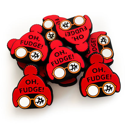 20Pcs Silicone Focal Beads Christmas Hat With Text Detail 2