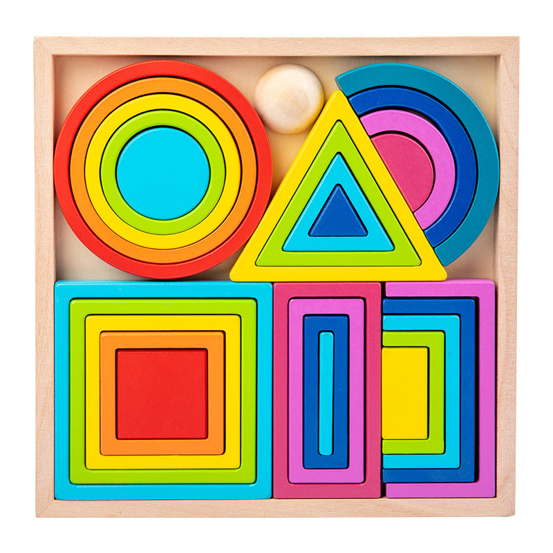 Wooden Montessori Toys Geometric Shape Building Blocks Set 6