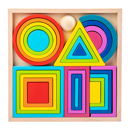 Wooden Montessori Toys Geometric Shape Building Blocks Set 6