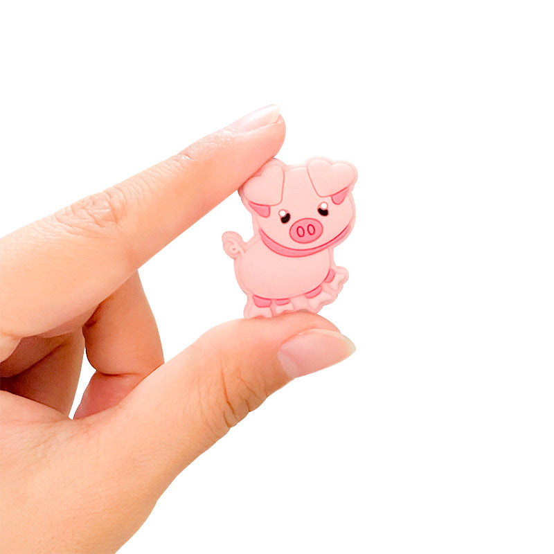 20pcs Silicone Focal Beads Pig Side Profile Cute Design 3