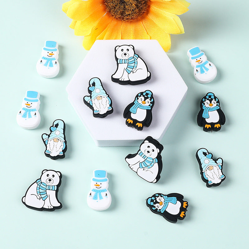 Silicone Focal Beads Snow Polar Bear Penguin Winter Snowman Design