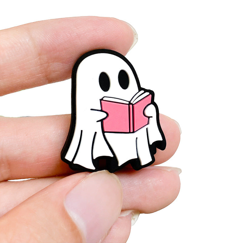20pcs Silicone Focal Beads Halloween White Ghost Reading Book 5
