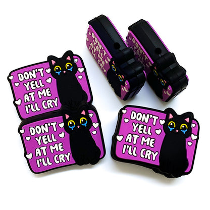 20Pcs Silicone Focal Beads Tearing Kitten Black with Printed Text 2