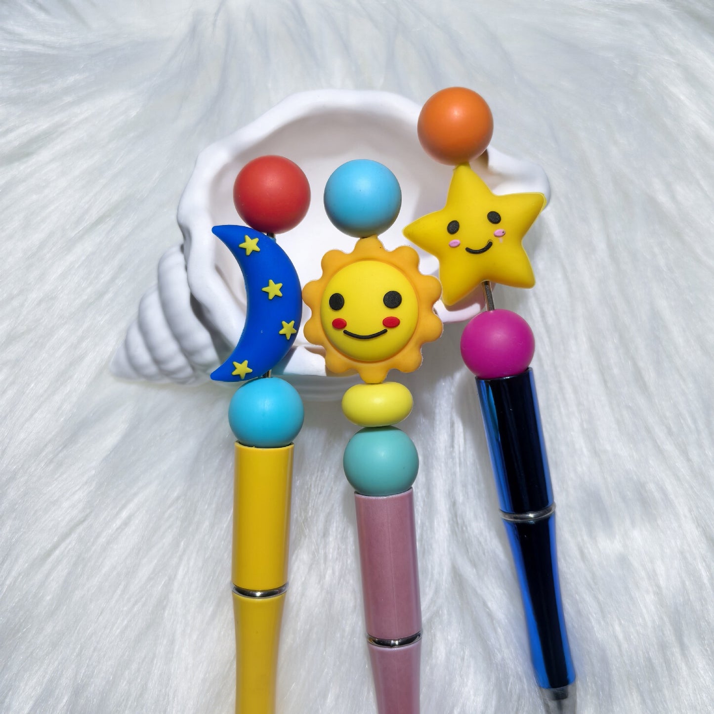 20Pcs Silicone 3D Focal Beads Stars Moon Sun Smiling Faces