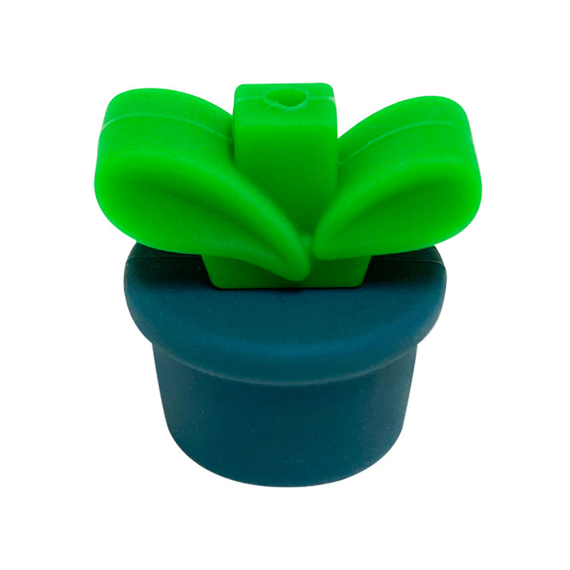 20Pcs Silicone 3D Focal Beads Flowerpot Grass With Leaf Detail 9